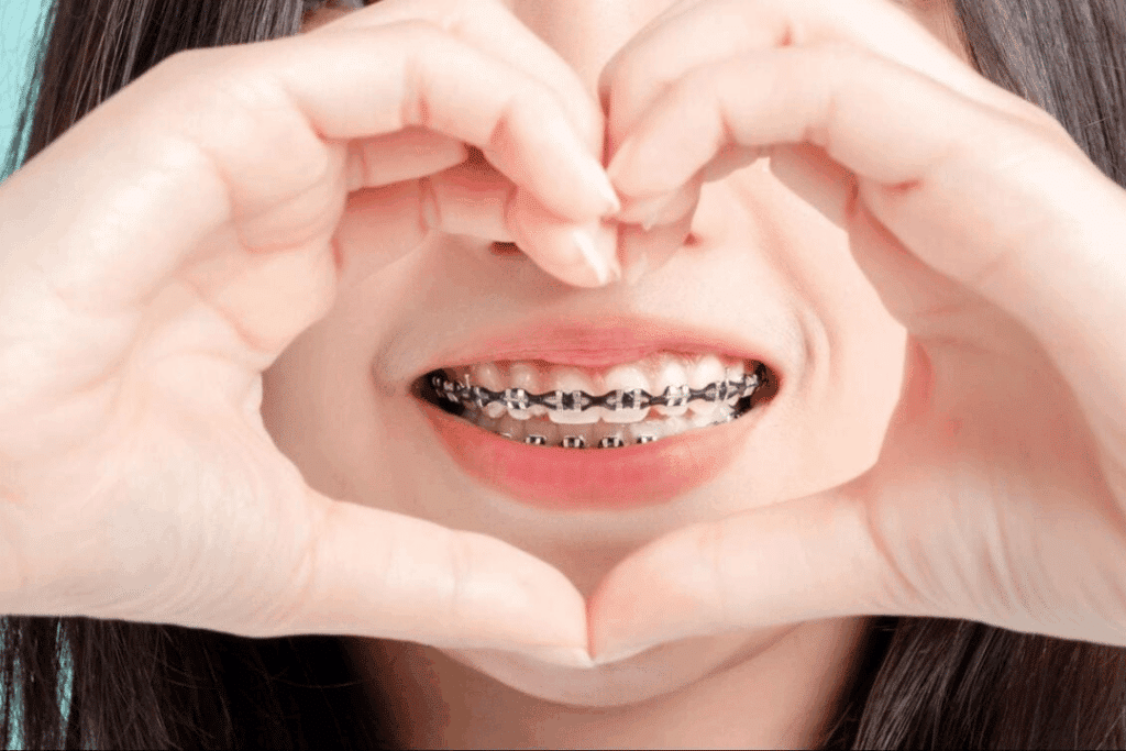 patient smiling with braces